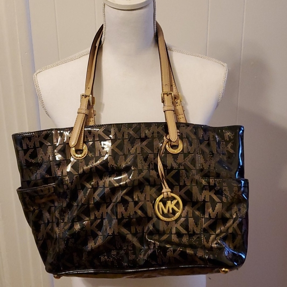Michael Kors Patent Leather Brown/Gold Tote - Picture 2 of 13